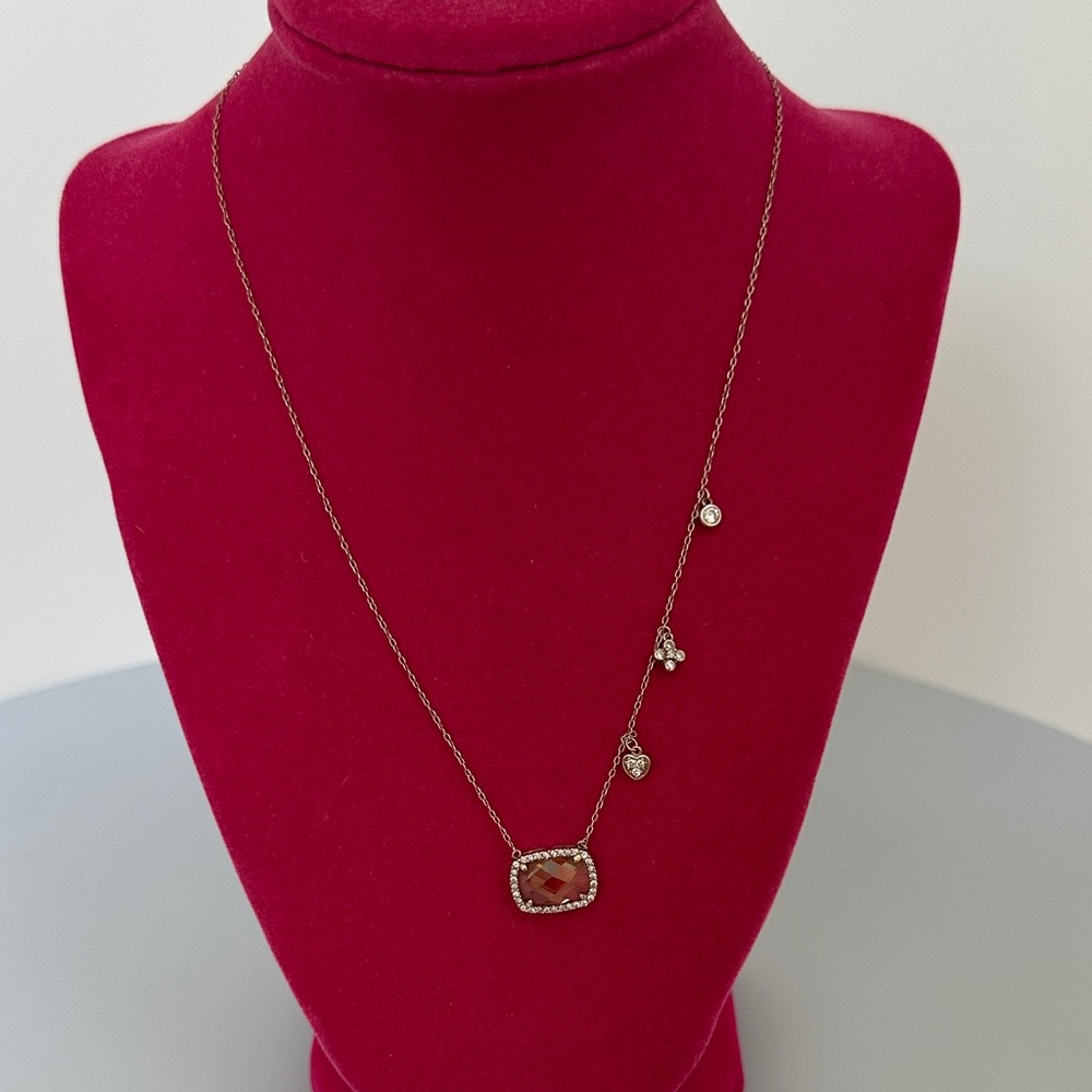Chic 925 sterling silver pink Gold real Citrine Necklace with Heart Charms